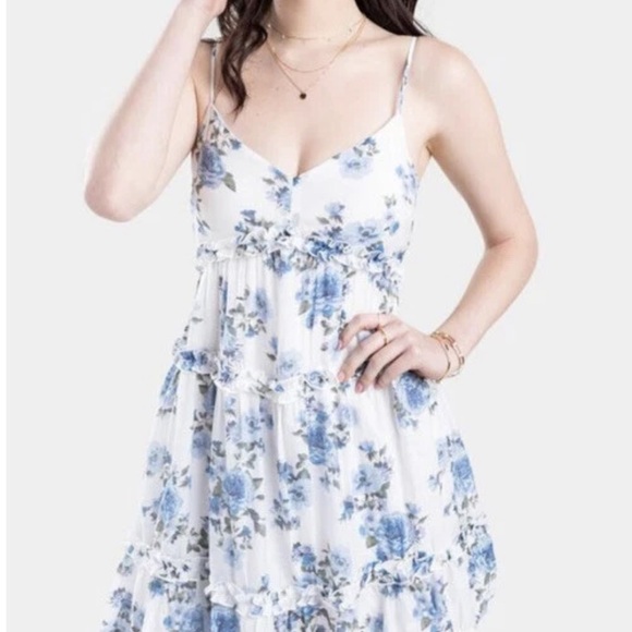 miami Dresses & Skirts - Miami White and Blue Floral Midi Dress